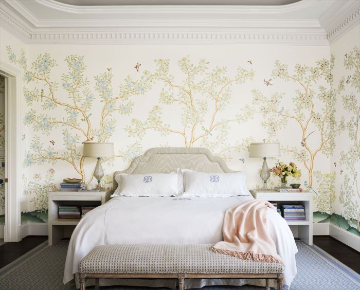 Bedroom with wallpaper design